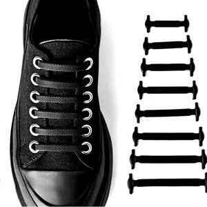 New - 16Pcs/Set Silicone Elastic Shoelaces No Tie Shoelace Lacing - Black